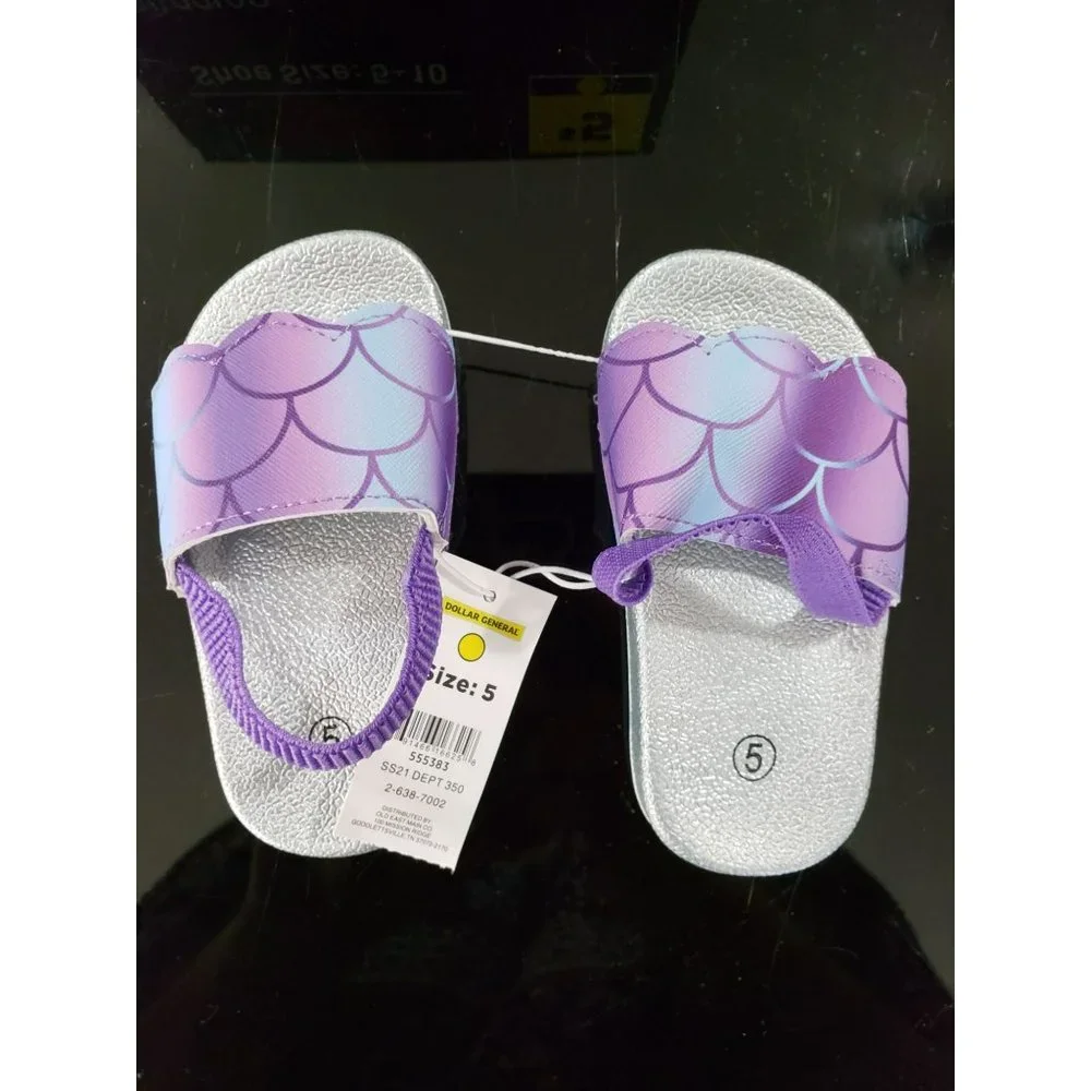 Swiggles Baby Size 5 mermaid Scale Sandals‎ New flip flops silver purple